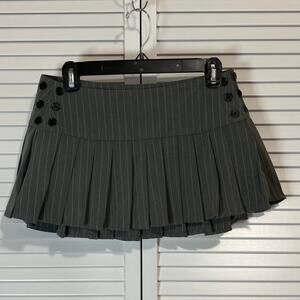 NWOT Linjia Y2K Preppy Retro Grey Pleated Pinstripe A-line Mini Skirt Juniors M